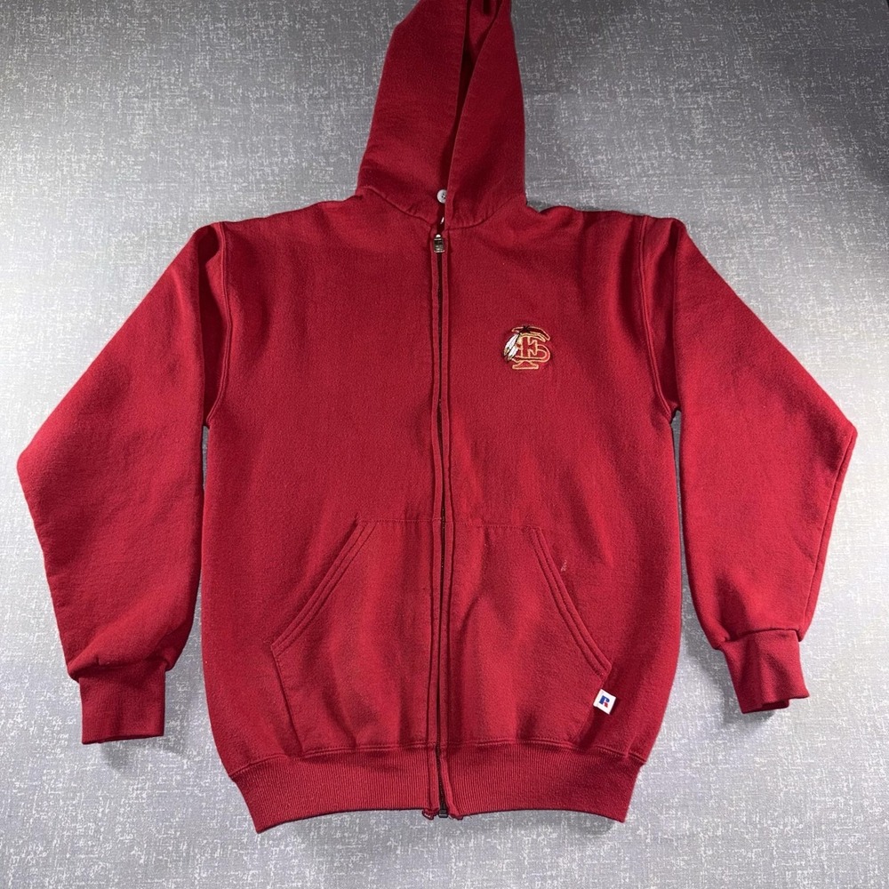 Vintage Russell Athletic Hoodie Youth XL Red Full Zip Fleece FS Logo Made USA - Picture 1 of 13